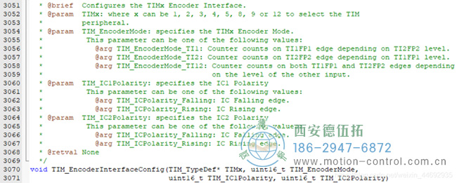 于是紧接着我们来看看编码器模式的配置函数TIM_EncoderInterfaceConfig
