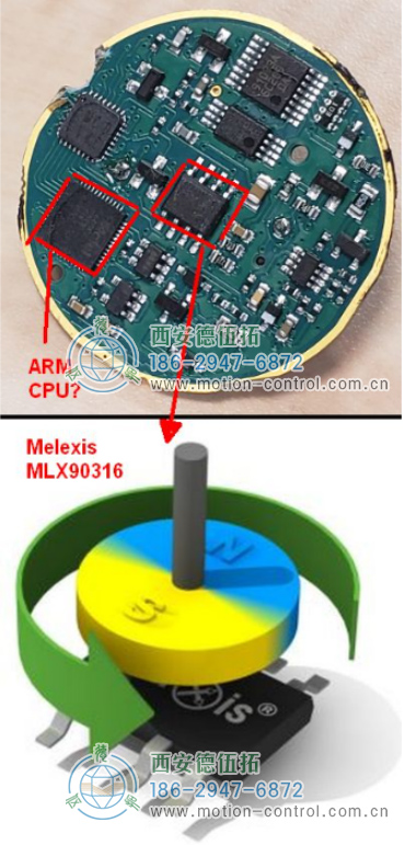 PCB 中心有一颗Melexis 芯片和可能是ARM的MCU