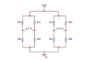 磁阻元件构成的磁阻传感器等效图